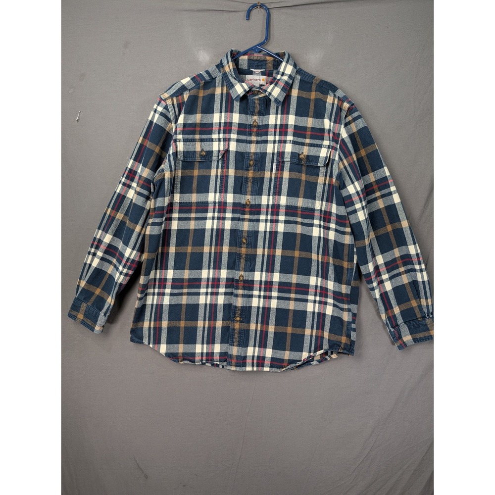 Carhartt Mens Original Fit Plaid Flannel Long Sleeve Button Down Shirt Blue L